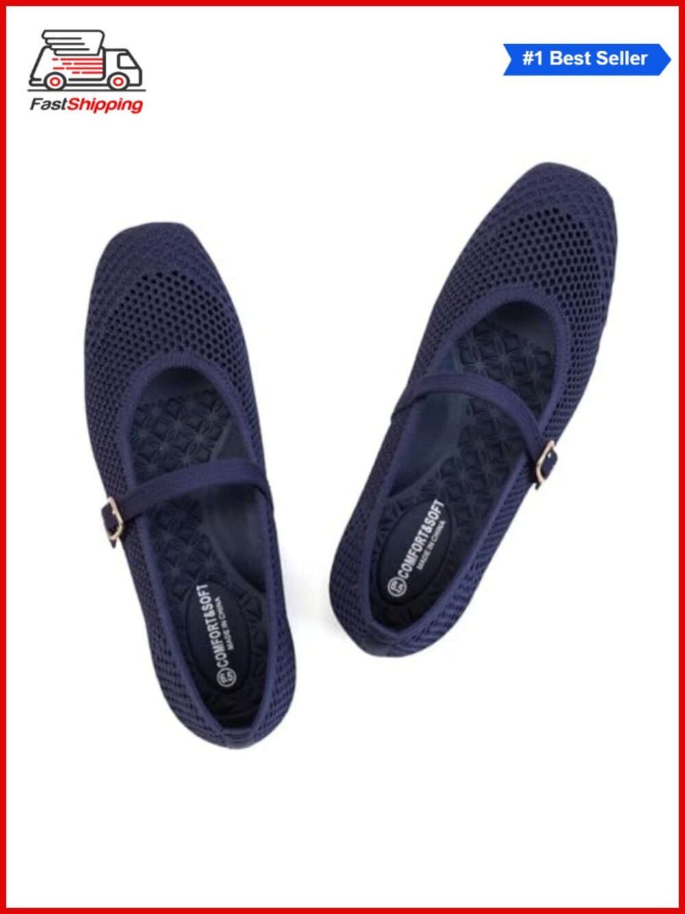 Womens Knitted Mesh Square Toe Flat Shoes Comfortable Slip Resistant Slip-On